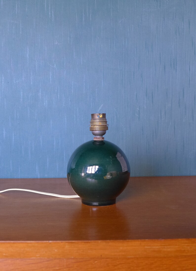 Lampe céramique vintage, lampe boule vert bouteille, lampe de table, lampe à poser, ceramic lamp image 2