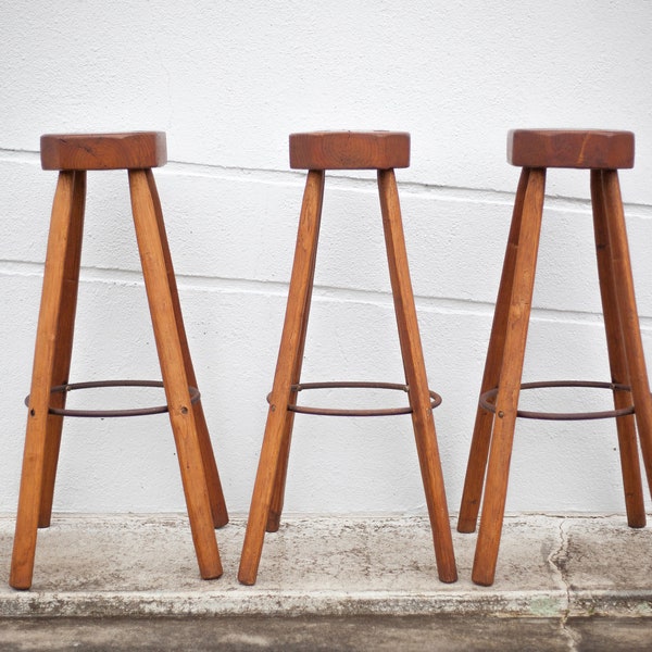 Tabouret de bar X 3 , tabouret bois et métal, tabouret brustaliste, tabouret haut, déco intérieur, bar, stool