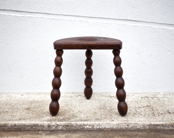 Tripod stool, wooden spool feet stool, milking stool, old stool, plant holder, interior decoration, stool