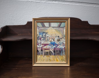 Vintage malarstwo, obraz olejny, malarstwo podpisane, bistro, bar, dekoracja wnętrz, obraz olejny, 94