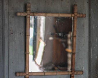 Espejo de madera con efecto bambú, espejo antiguo, espejo colgante, decoración de interiores, espejo
