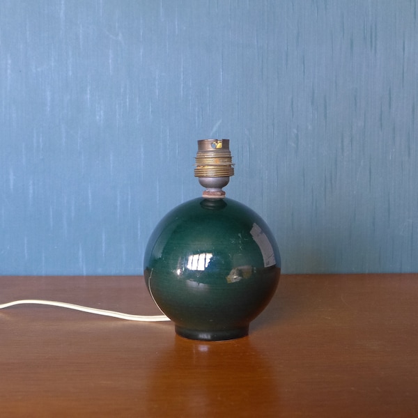 Lampe céramique vintage, lampe boule vert bouteille, lampe de table, lampe à poser, ceramic lamp