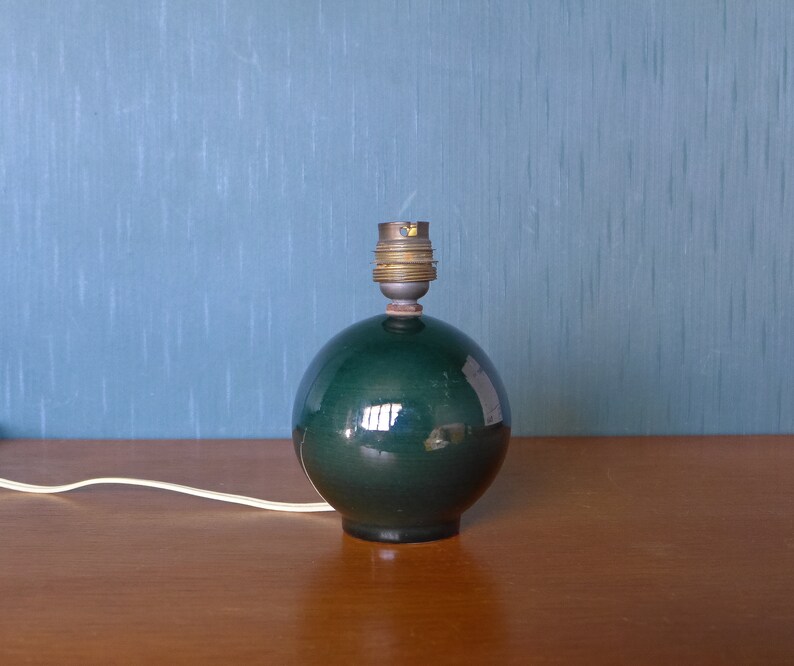 Lampe céramique vintage, lampe boule vert bouteille, lampe de table, lampe à poser, ceramic lamp image 1