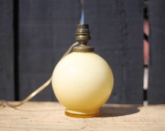 Vintage yellow glass lamp, honey yellow ball lamp, blown glass table lamp, table lamp, glass lamp