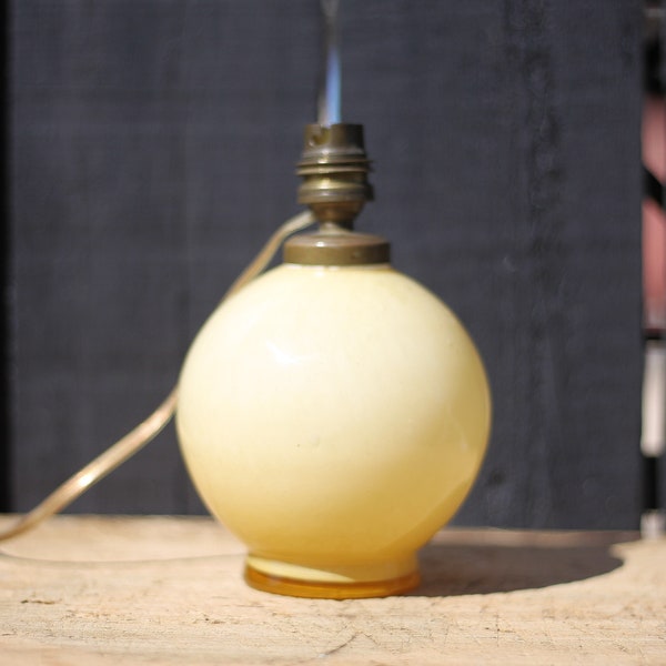 Lampe verre jaune vintage, lampe boule jaune miel, lampe de table verre soufflé, lampe à poser, glass lamp