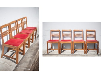 4 chaises bois et tissu velours dans le style René Gabriel, chaise de salon, chaise vintage