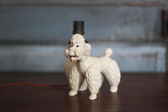 Lampe céramique vintage, lampe à poser caniche, lampe de chevet, poodle lamp, déco