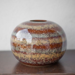 Striated glazed ceramic vase, ball vase, flower pot, interior decoration, collection, 70&#39;s