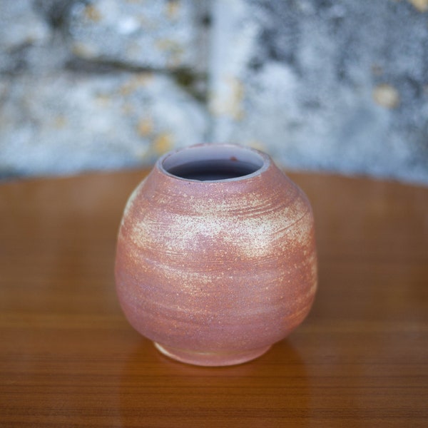 Vase en terre cuite vintage, vase boule, vase signé, poterie, pot à fleurs, collection