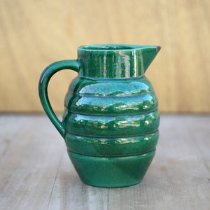 Pitcher St Clément France Lorraine 869, green pitcher, ceramic pitcher, water pitcher, carafe, pitcher, jug