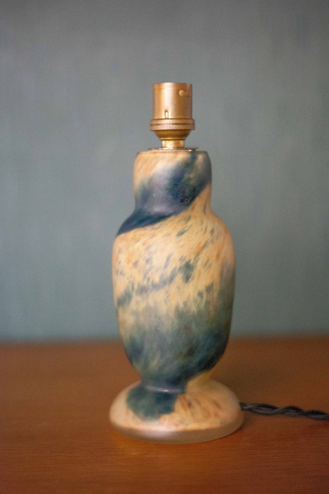 Lampe pâte de verre vintage, pied de lampe pâte de verre jaune/bleu, lampe à poser, lampe de chevet, déco intérieur, foto 4 di 5