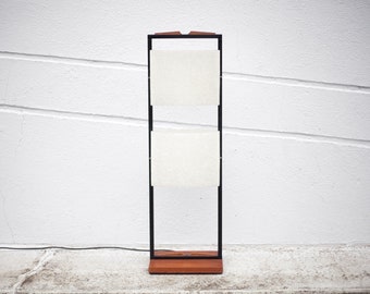 Vintage lamp, teak and metal lamp with perspex lampshade attributed Maison Arlus, vintage floor lamp, 50's