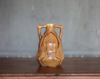 Vintage glasierte Keramikvase, kleine Vase mit Henkeln, Innendekoration, Sammlung