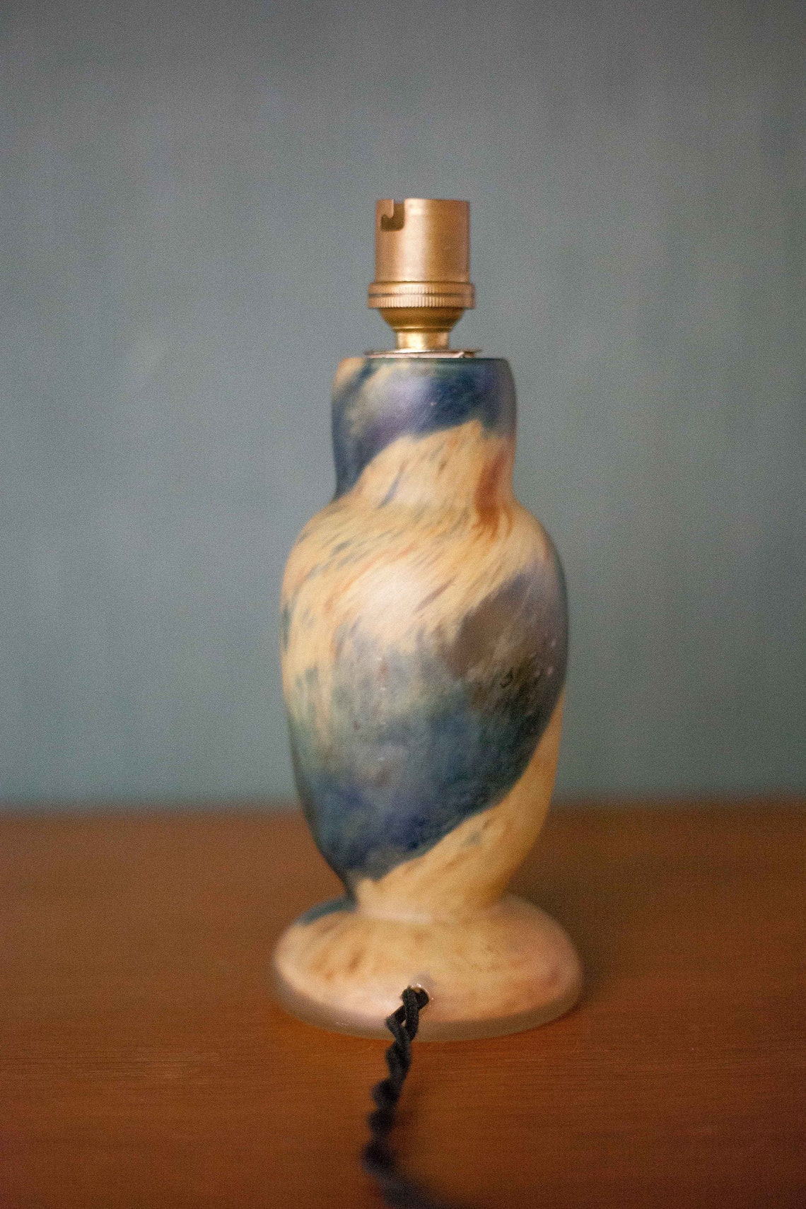 Lampe pâte de verre vintage, pied de lampe pâte de verre jaune/bleu, lampe à poser, lampe de chevet, déco intérieur, foto 3 di 5