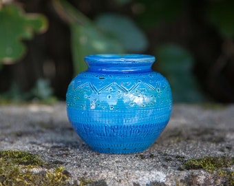 Céramique Aldo Londi pour Bitossi , vase vintage, collection, vase bleu rimini, déco intérieur