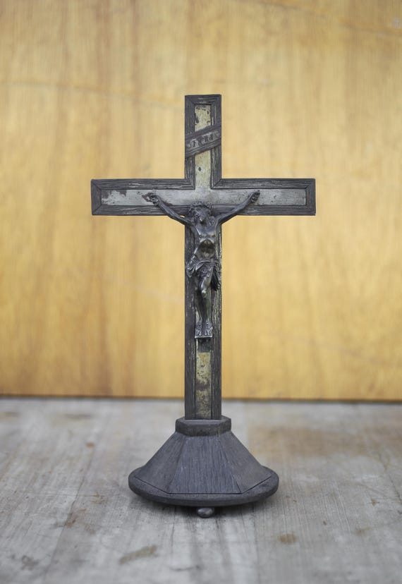 Crocifisso Vintage In Ferro 12x30cm - Decorazione Parete Per Pasqua, Battesimi, Matrimoni E Memoriali - Foto 3