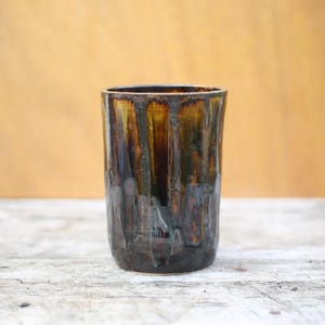 Glazed stoneware vase with drips, vintage signed vase, flower pot, interior decoration
