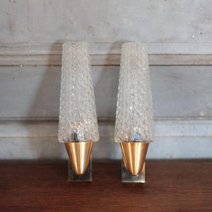 Pair of vintage brass and glass wall lights, wall sconce, wall lamp, lighting, wall decoration