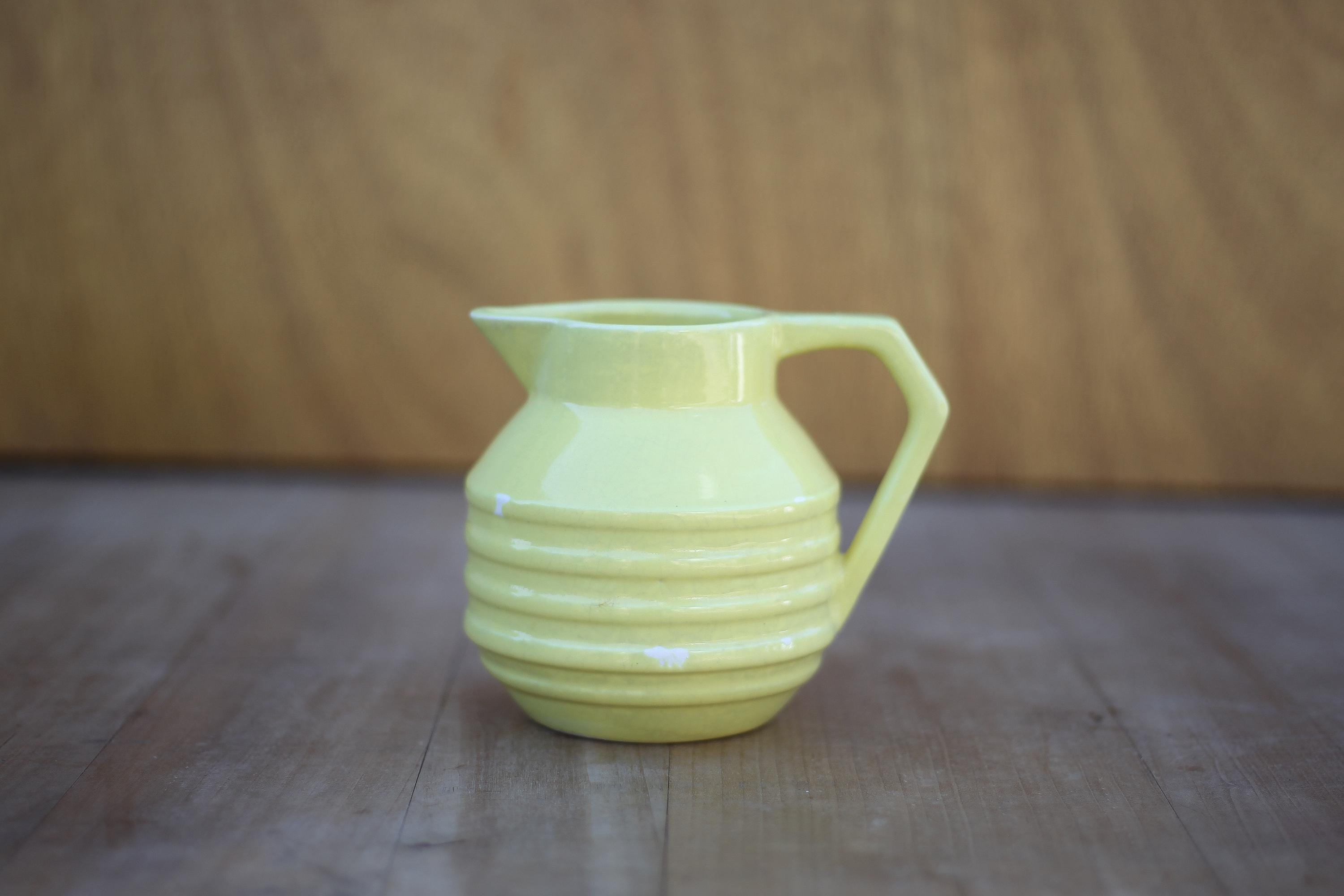 Pitcher Onnaing France 71, yellow pitcher, art deco ceramic pitcher, small water pitcher, carafe, pitcher, jug