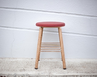 Vintage stool, iron stool with red leatherette seat, industrial stool, side stool, stool