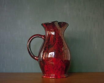 Terracotta pitcher glazed in oxblood red and black, terracotta vase, vintage pitcher, kitchen, collection