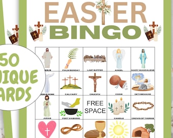 50 EASTER Bingo Cards game, Christian Bingo, Religious Bingo Game, Church Easter Story Bingo, Holy Week Games, Easter Bible Bingo Game,