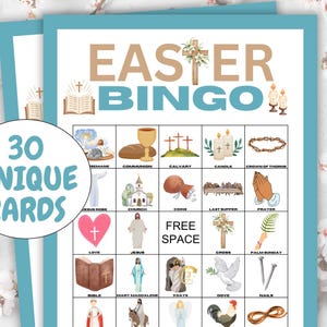30 OSTERN Bingokartenspiel, Christliches Bingo, Religiöses Bingospiel, Kirche Ostergeschichten-Bingo, Spiele der Karwoche, Osterbibel-Bingospiel,