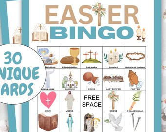 30 EASTER Bingo Cards game, Christian Bingo, Religious Bingo Game, Church Easter Story Bingo, Holy Week Games, Easter Bible Bingo Game,