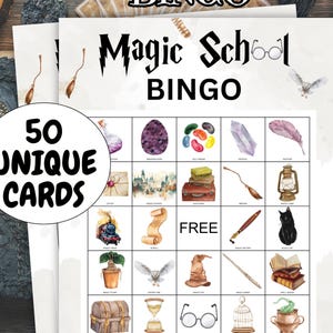 50 tarjetas de bingo de la escuela mágica, juegos de fiesta de magos, fiesta de cumpleaños mágica para niños, despedida de soltera de magos, baby shower mágico, boda encantada