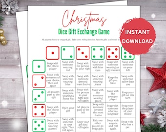 Christmas Gift Exchange Dice Game, Xmas Gift Swap Game, Fun Holiday Party Gift Exchange Games, Group Party Game, Christmas Game Printable