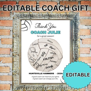 EDITABLE Apprezzamento per la pallavolo calcistica stampabile, Regalo di squadra stampabile, Biglietto di ringraziamento per allenatore di pallavolo, Segno di pallavolo, Premio di pallavolo