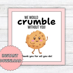 Étiquette cadeau cookie, appréciation de l'enseignant, crumble de biscuits, appréciation de l'employé, étiquette cadeau modifiable, collègue du personnel infirmière téléchargement imprimable