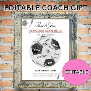 EDITABLE Apreciación del entrenador de fútbol imprimible, regalo del equipo imprimible, tarjeta de agradecimiento del entrenador de fútbol, signo de fútbol, premio de fútbol