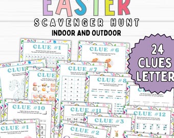 Easter Scavenger Hunt for Teens, 24 Egg Hunt Clues, Easter Bunny Treasure Hunt Indoor Outdoor Escape Room Basket Game, Older Kids Scavenger