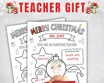 Teacher Christmas Appreciation Gift, Printable Teacher Holiday Gift Card, Thank You Teacher Gift Coloring Page, School Kids Instant Download