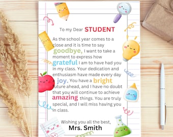 End of School Year Letter for Students, Gift From Teacher, Last Day of ...
