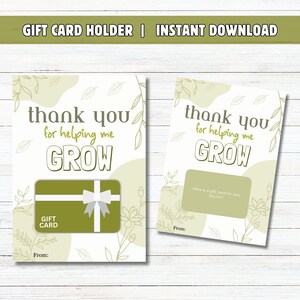 Tarjetero imprimible de agradecimiento para maestros, tarjeta de regalo para maestros, agradecimiento para maestros, regalo de fin de año para maestros, cumpleaños y festividades.