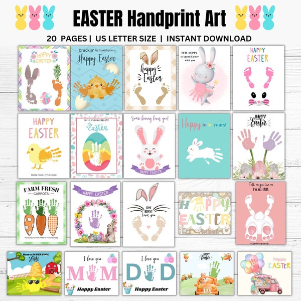 Pâques Handprint Footprint Craft Printable Bundle, Artisanat préscolaire, Pâques Artisanat Homeschool Paint Activity, Toddler art, Sunday School Craft