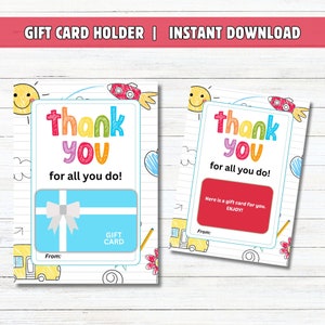 Tarjetero imprimible de agradecimiento para maestros, tarjeta de regalo para maestros, agradecimiento para maestros, regalo de fin de año para maestros, cumpleaños y festividades.