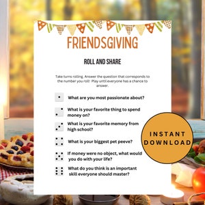 Friendsgiving Game, FriendsGiving Roll and Share Game, Thanksgiving Game for Kids & Adults, Thanksgiving Party, Printable Thanksgiving Game