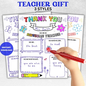 Teacher Appreciation Gift, Printable Teacher Gift Card, Thank You Teacher Gift Coloring Page, All About My Teacher School Kids Download