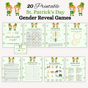20 ST Patrick&#39;s Day Gender Reveal Games, Gender Reveal party games, Baby Shower Games, Shamrock games, Gender Party Baby Shower Activities
