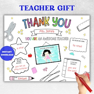 Teacher Appreciation Gift, Printable Teacher Gift Card, Thank You Teacher Gift Coloring Page, All About My Teacher School Kids Download