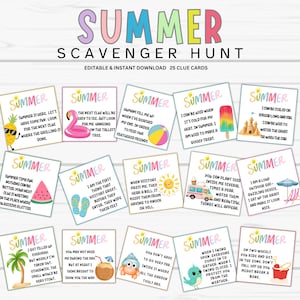 Caccia al tesoro estiva all'aperto per bambini, 25 indizi per la caccia estiva, Caccia al tesoro estiva modificabile, Caccia al tesoro estiva, Giochi estivi per bambini adulti