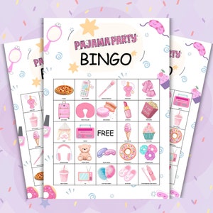 30 giochi di bingo per pigiama party, attività di gioco di bingo per pigiama party, bingo per pigiama party, bingo per bambini e adulti, giochi stampabili per pigiama party