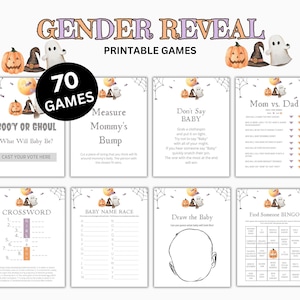 Lot de jeux imprimables Halloween Gender Reveal, fête d'Halloween entre les sexes, fête de baby shower d'octobre, jeux de sexe révélateur de sexe