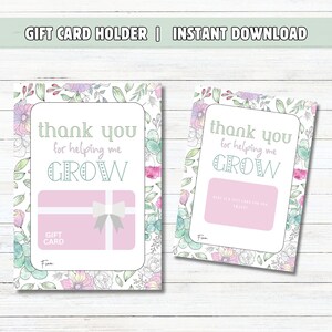 Tarjetero imprimible de agradecimiento para maestros, tarjeta de regalo para maestros, agradecimiento para maestros, regalo de fin de año para maestros, cumpleaños y festividades.