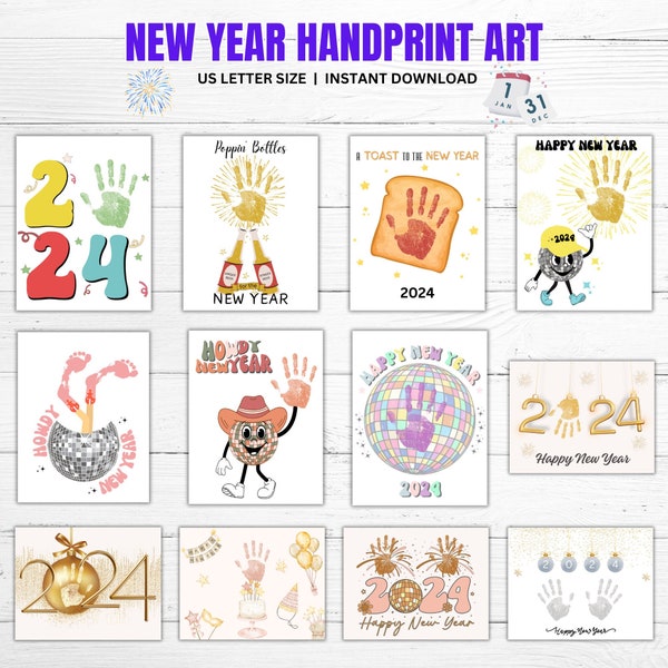 2024 New Years Handprint Art, New Year Craft, Kids Handprint Art Craft, Art for children, Keepsake Art, New Year Craft Idea, Printable Art