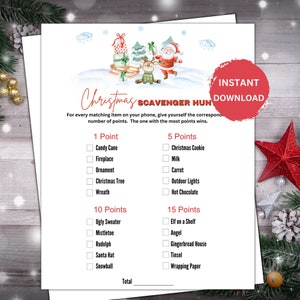 Christmas Scavenger Hunt game, Christmas Game Printable, Family Christmas games, Christmas Party Games, School Christmas Games, Office Games
