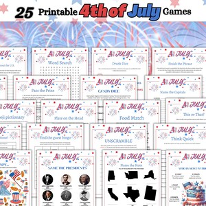 Paquete de juegos del 4 de julio, juegos familiares imprimibles, juegos de fiesta patriótica, juegos para niños y adultos, actividad del 4 de julio, juegos imprimibles
